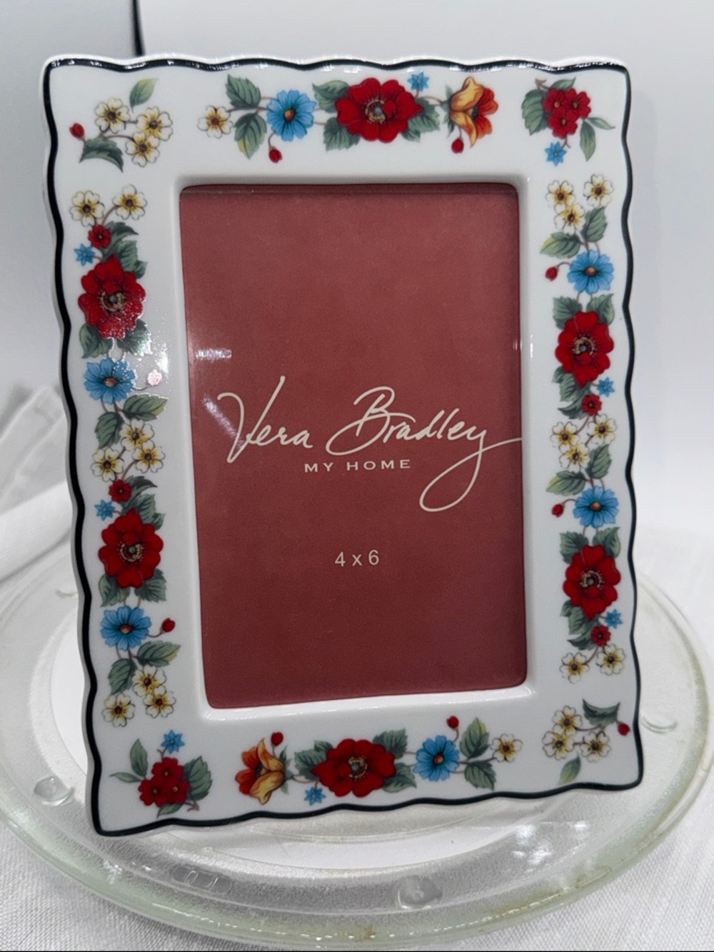 Vera Bradley photo frame 4 X 6 white ceramic floral design red blue yellow white